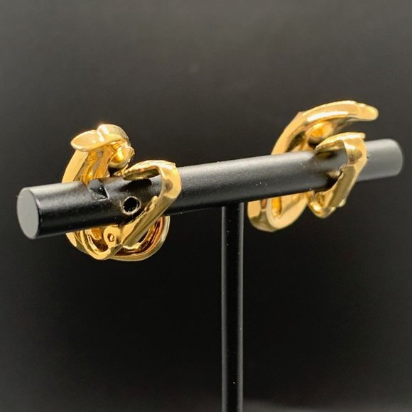 NOS D'Orlan Vintage Gold Plated Brown Crystal Baguette Clip On Earrings 1" - Picture 4 of 5